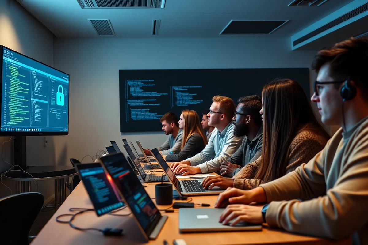 Students learning cybersecurity